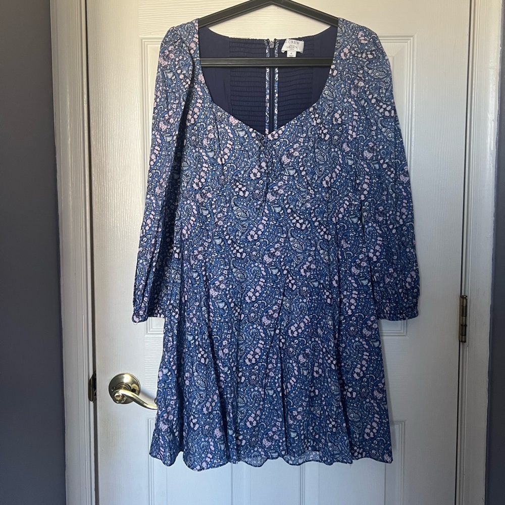J. Crew Blue Paisley Print Long-Sleeve Dress